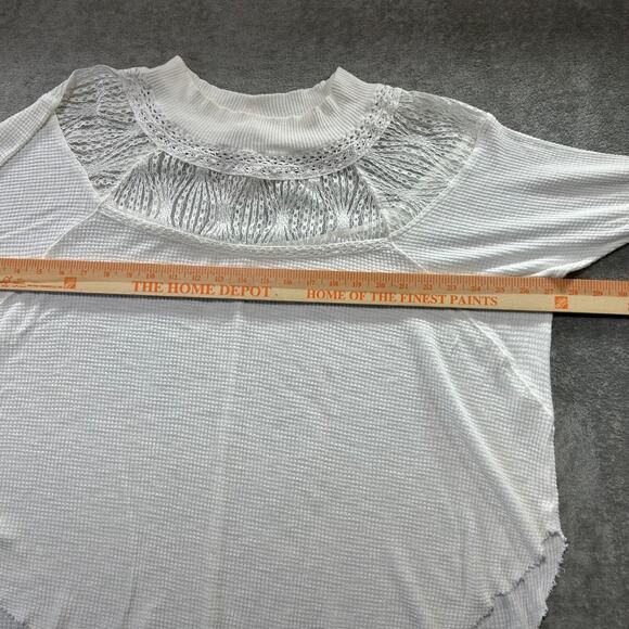Free People Women's Off White Lace Thermal Top Raw Hem Boho Oversize Medium‎ - Picture 7 of 8